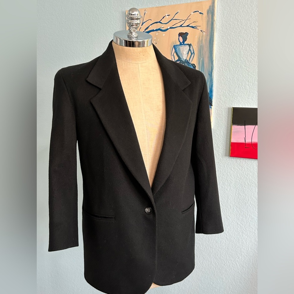 LL Bean Vintage Black Wool Cashmere Blend Lined Blazer Jacket 12P Button USA